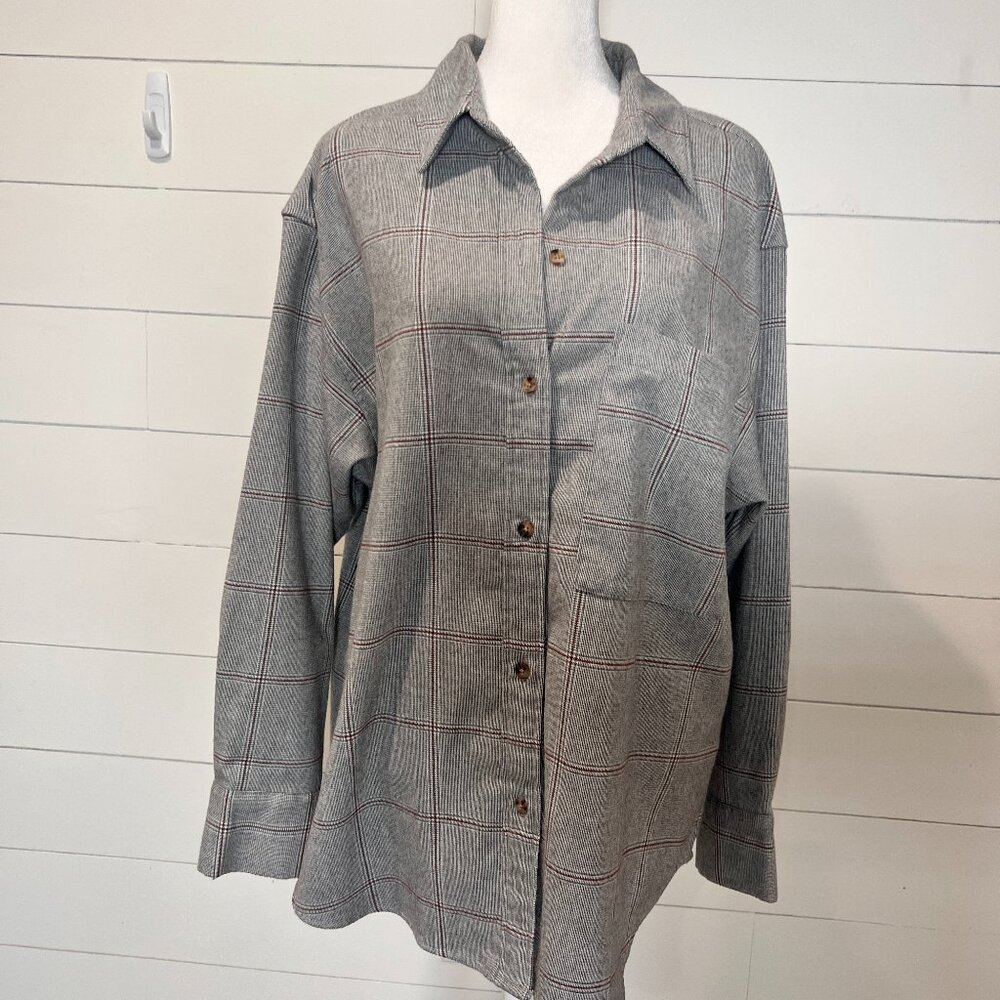 Abercrombie & Fitch Grey Plaid Oversized Soft Flannel Shirt Size L